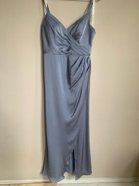 Azazie MACI stretch satin dusty blue size 6
